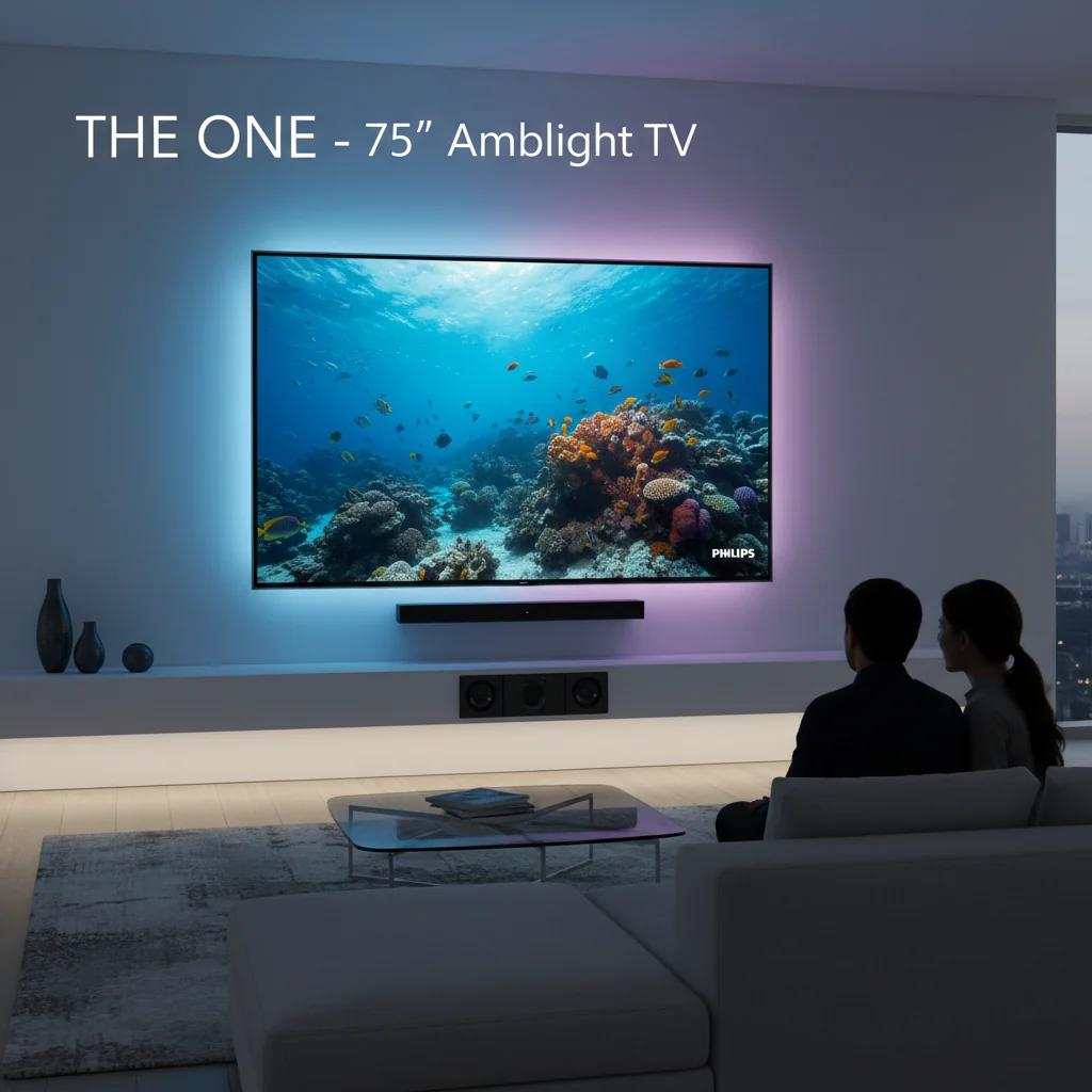 "Imersão Total: A Nova TV THE ONE de 75 Polegadas da Philips Chega com Tela 4K, Som Avançado e Ambilight"