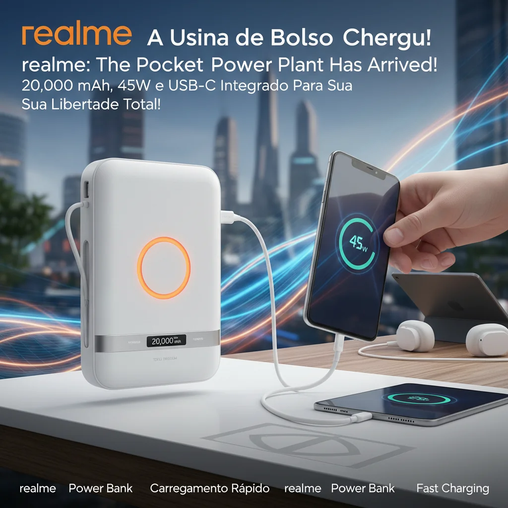 realme: A Usina de Bolso Chegou! 20.000 mAh, 45W e USB-C Integrado Para Sua Liberdade Total!