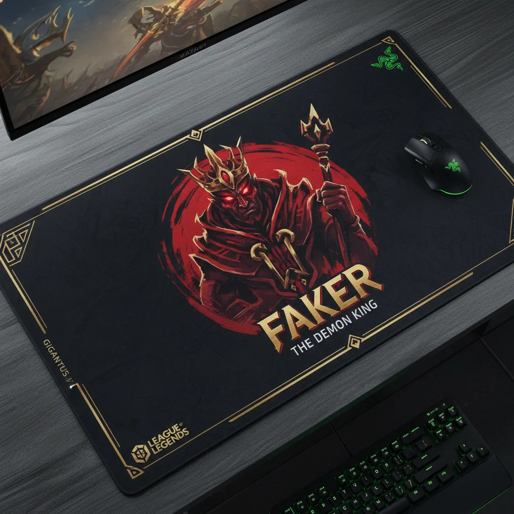 Razer Imortaliza o Rei Demônio: O Mousepad Faker Gigantus V2 L Chega Para Reinar!