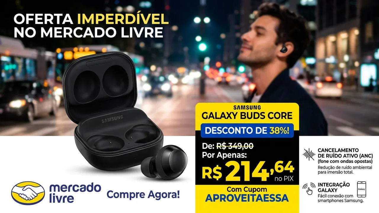 Galaxy Buds Core despenca para R$ 214 com cupom e entrega o fone Bluetooth mais barato da Samsung com ANC