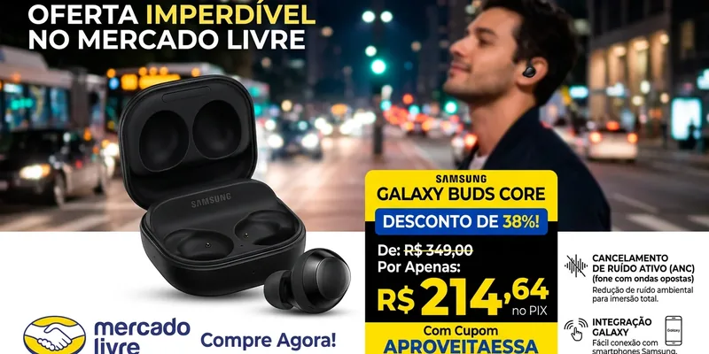 Galaxy Buds Core despenca para R$ 214 com cupom e entrega o fone Bluetooth mais barato da Samsung com ANC