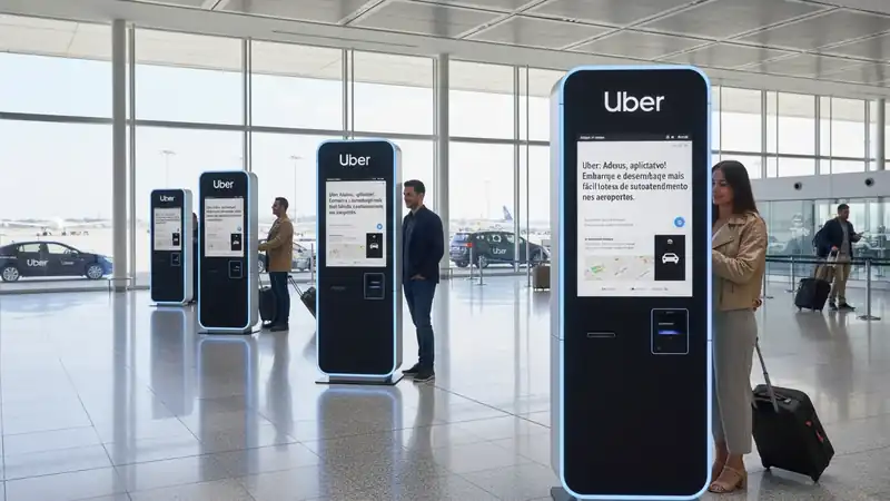 Uber: Adeus, aplicativo! Embarque e desembarque mais fácil com totens de autoatendimento nos aeroportos.